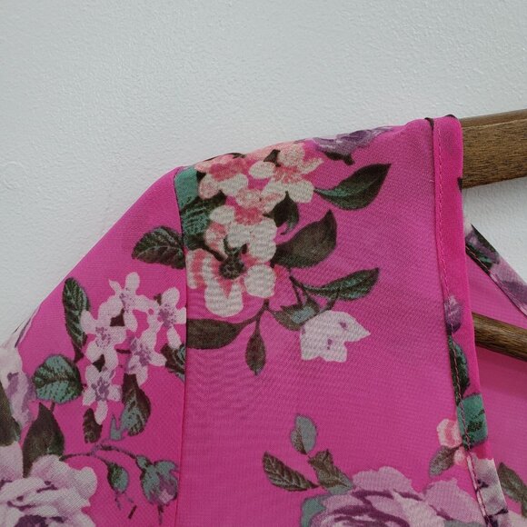 NWT Womens Floral Swimsuit Coverup Sz M Pink Sheer Cinched Waist V-Neck Beach‎ - Picture 10 of 16